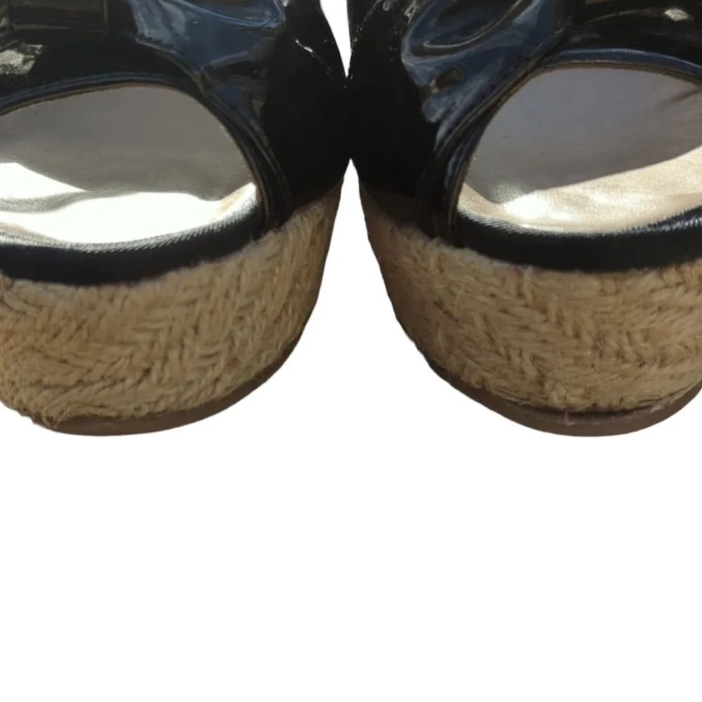 Nine & Co Sandals Womens‎ 8 M Enchanter Espadrille Wedge Black Faux Leath…